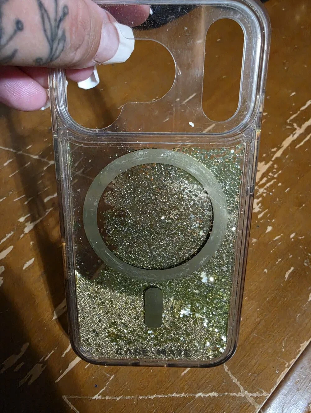 Iphone 14 Pro case-mate Clear Glitter MagSafe Phone Case - Gold Glitter